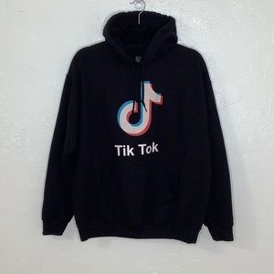Tik Tok large logo pull over hoodie unisex size large EUC